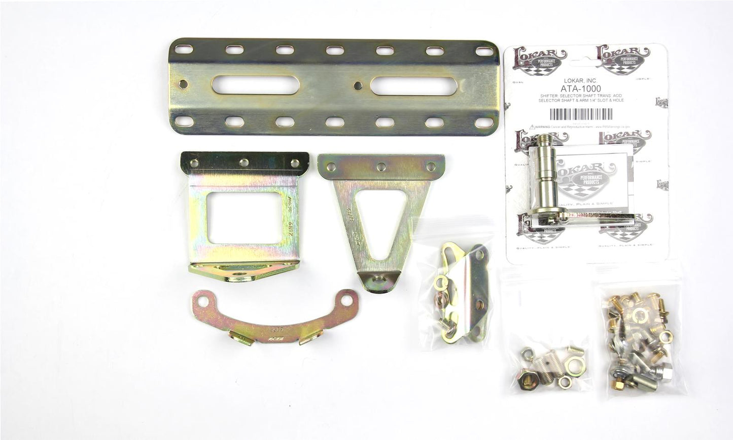 Lokar Trans Mount Billet Shifter Ford AOD 8" SIngle Bend Arm Hi-Tech Knob ATS6AODEL