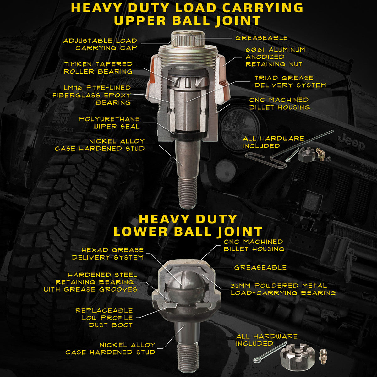 Rare Parts LTD Edition Cerakoted Dual Load Carrying Ball Joint Kit 2007-2018 Jeep JK Wrangler 1999-2004 Grand Cherokee WJ 13913