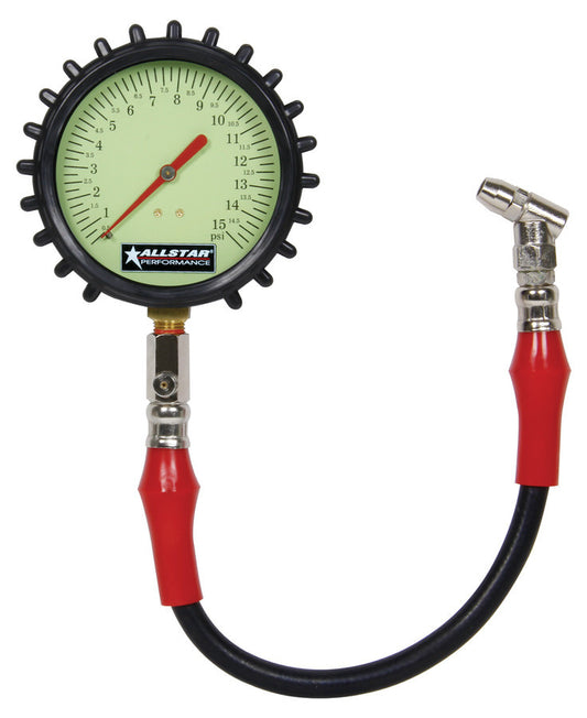 Allstar Performance Tire Pressure Gauge 0-15 PSI 4" Dial Glow-In-Dark 44046